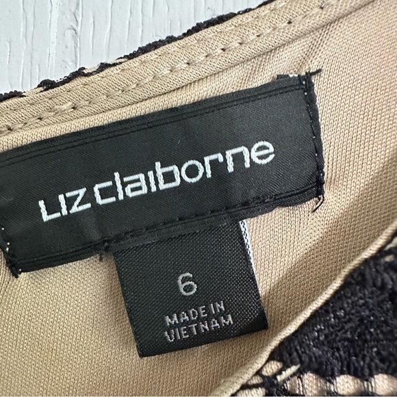 LIZ CLAIBORNE Women's Black Lace Overlay Shift Dress 3/4 Length Sleeves Size 6 - Picture 10 of 14